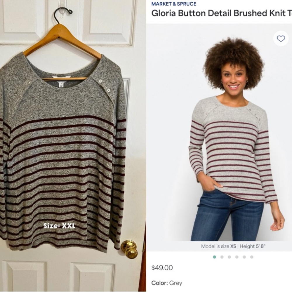 Market & Spruce Heather Gray and Burgundy Striped Sweater